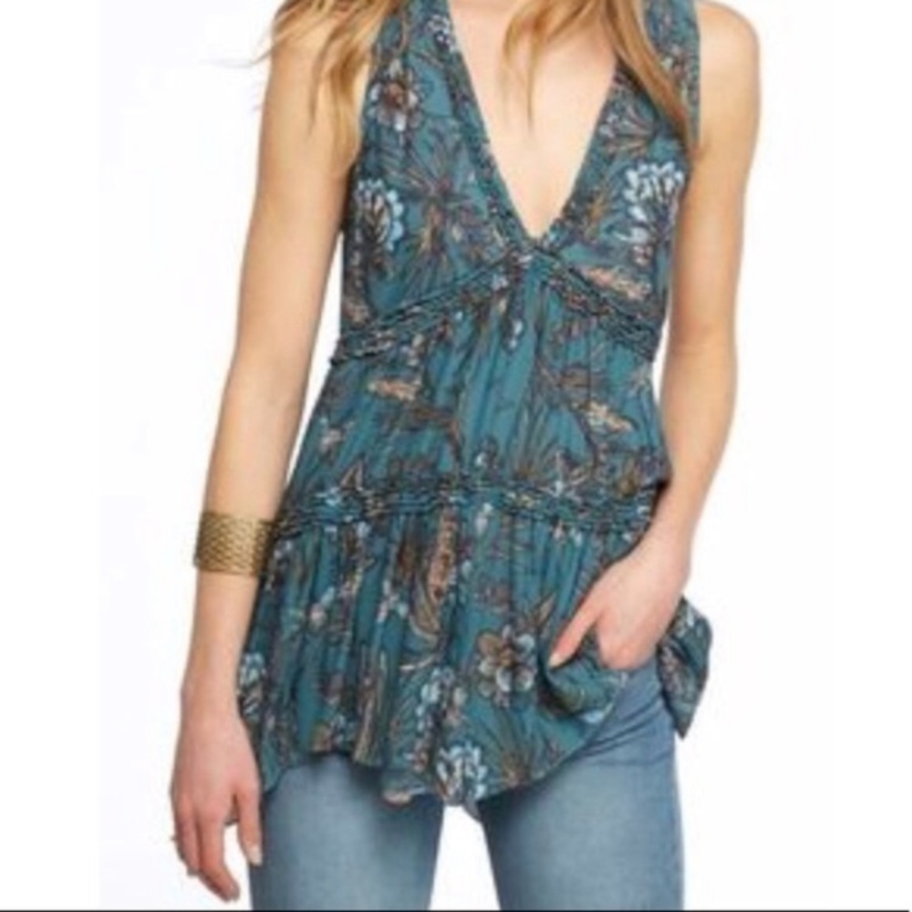 Free People Haze Hummingbird Tunic Blue Ruffled XS
